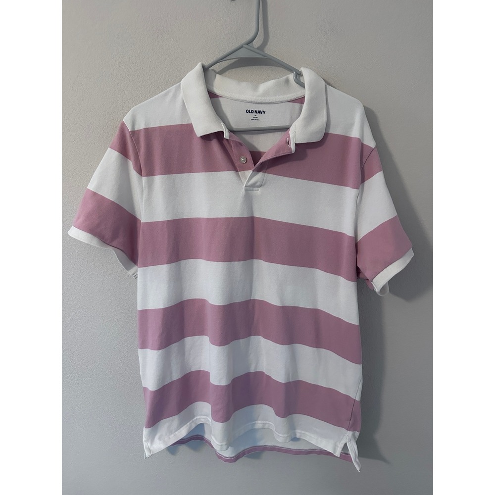 Old Navy Polo Shirt XL Pink White Excellent Striped Go-Dry Short Sleeve